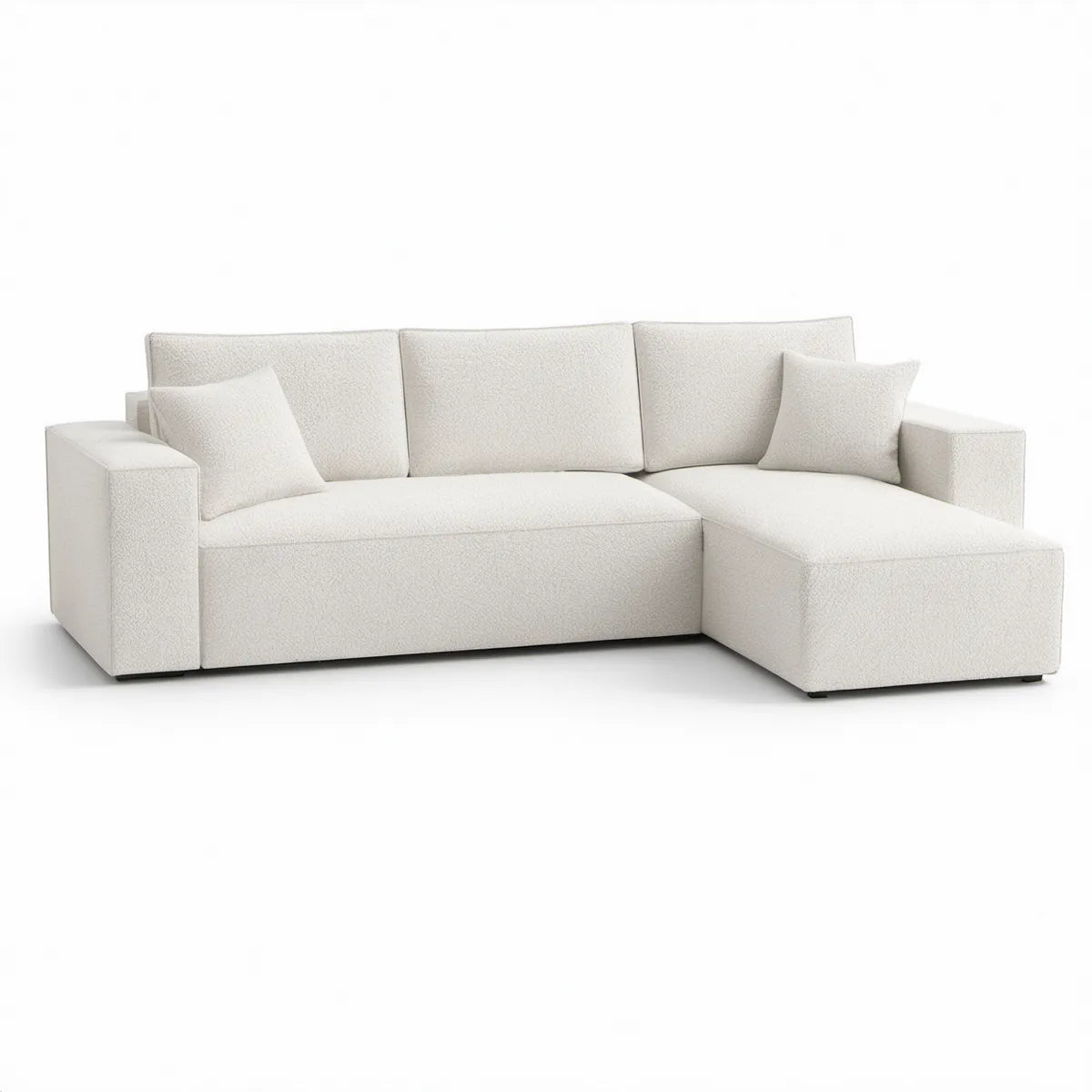 Ecksofa in L-Form mit rechter Recamiere, 4-Sitzer, 280 x 165 x 85 cm, Bouclé-Polyester, Cremeweiss