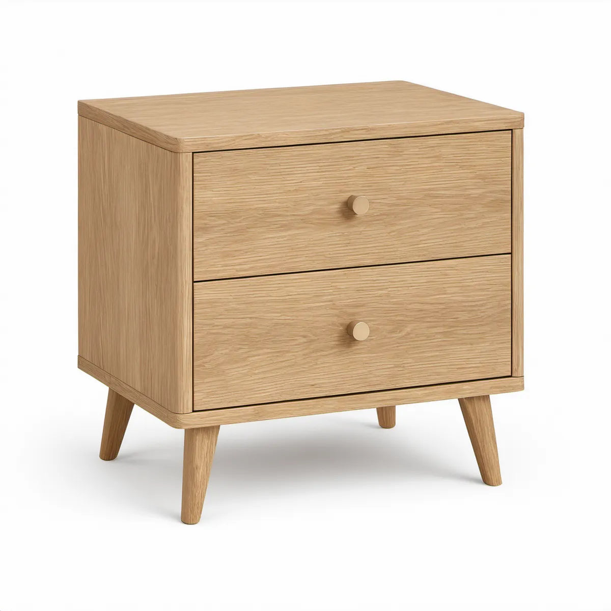 Nachttisch mit 2 Schubladen aus MDF mit Eichenfurnier, Natureiche, 45 × 40 × 55 cm