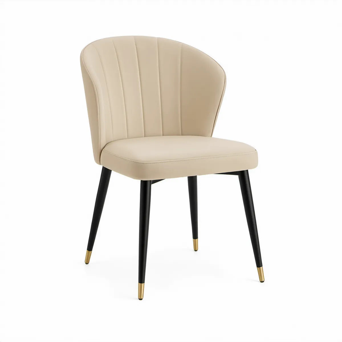 Gepolsterter Stuhl aus PU-Kunstleder Beige mit Stahlgestell Schwarz/Gold, 55 x 59 x 80 cm