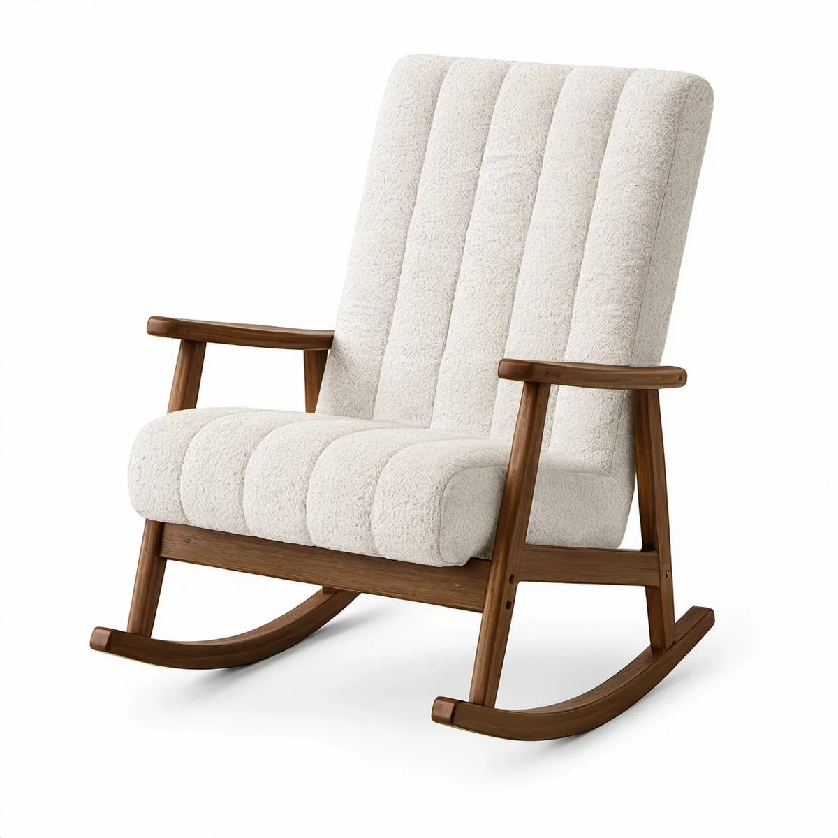 Schaukelstuhl mit Armlehnen, 68 x 90 x 105 cm, Massivholz und Polyester, Creme/Braun