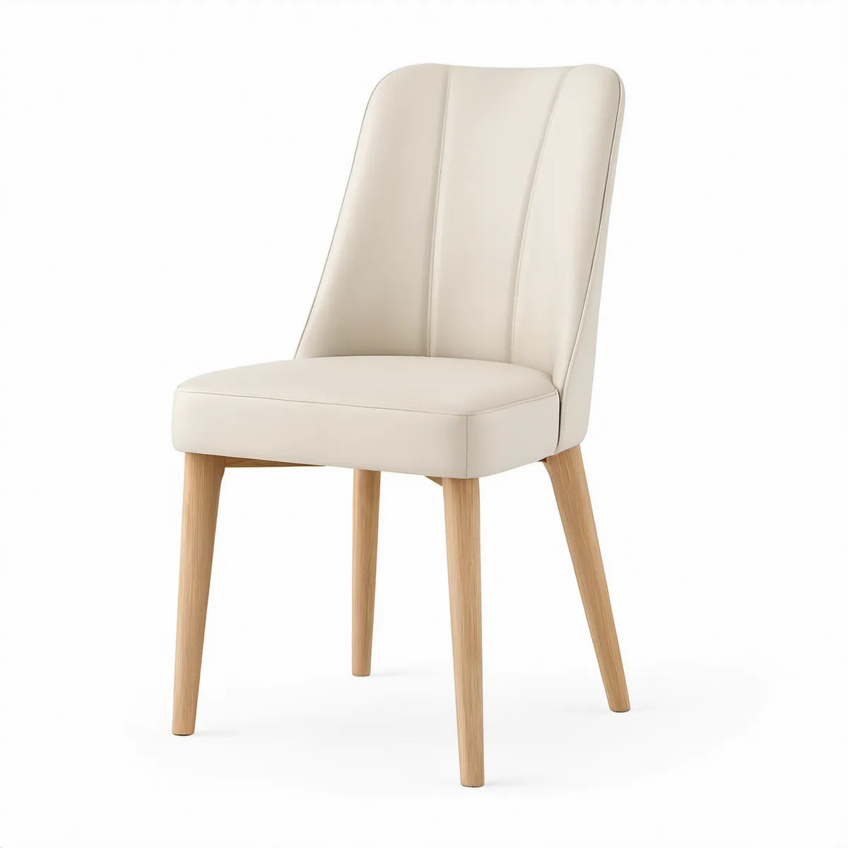 Gepolsterter Esszimmerstuhl aus PU-Kunstleder und Massivholz, Creme/Natur, 48 x 59 x 88 cm