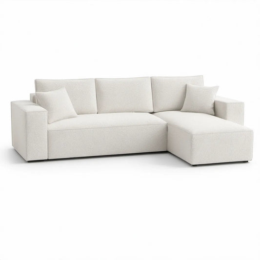 Ecksofa in L-Form mit rechter Recamiere, 4-Sitzer, 280 x 165 x 85 cm, Bouclé-Polyester, Cremeweiss
