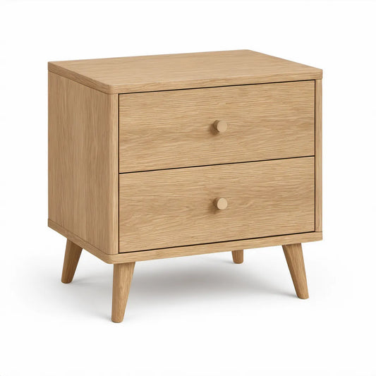 Nachttisch mit 2 Schubladen aus MDF mit Eichenfurnier, Natureiche, 45 × 40 × 55 cm