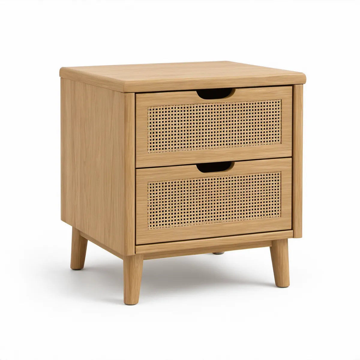 Rechteckiger Nachttisch aus MDF und Rattan in Natur, 45 x 35 x 55 cm, 2 Schubladen