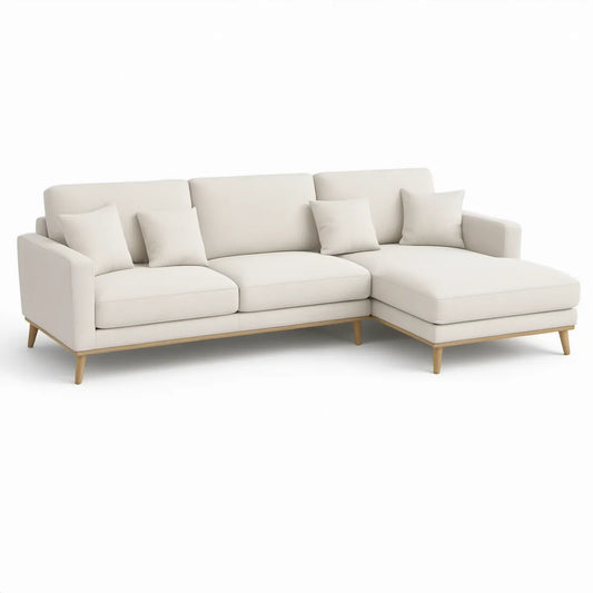 Ecksofa mit rechter Recamiere, 250 × 160 × 85 cm, Creme/Natur