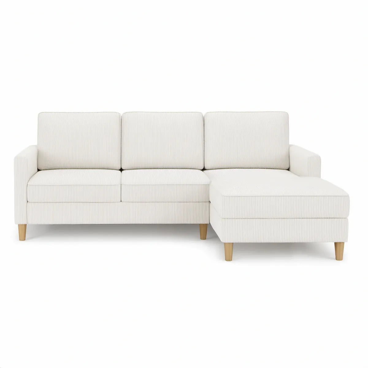 3-Sitzer-Ecksofa L-Form mit rechtsseitiger Recamiere, Cordbezug Cremeweiss, 220 x 145 x 85 cm