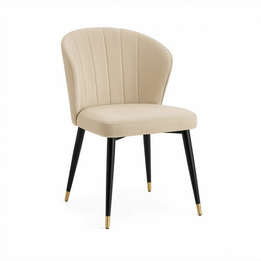 Gepolsterter Stuhl aus PU-Kunstleder Beige mit Stahlgestell Schwarz/Gold, 55 x 59 x 80 cm