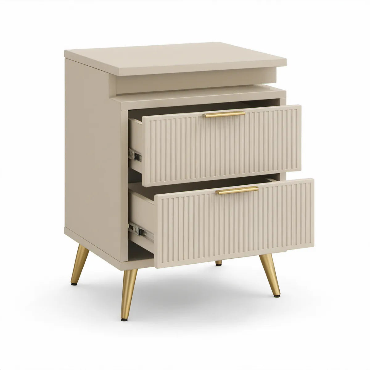 Nachttisch mit 2 Schubladen, 45 x 35 x 60 cm, Creme/Gold