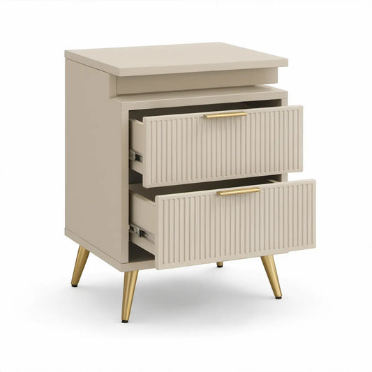 Nachttisch mit 2 Schubladen, 45 x 35 x 60 cm, Creme/Gold