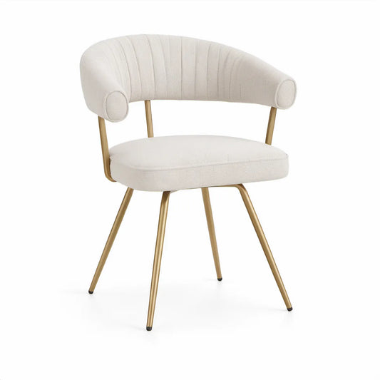 Gepolsterter Armlehnstuhl aus Polyester in Creme und Gold, 58 x 60 x 78 cm