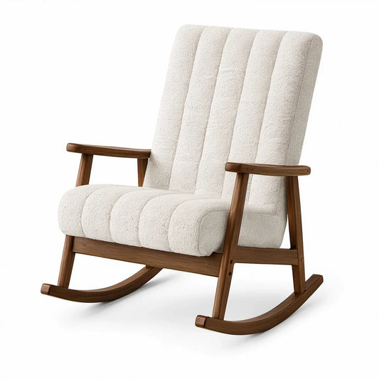 Schaukelstuhl mit Armlehnen, 68 x 90 x 105 cm, Massivholz und Polyester, Creme/Braun