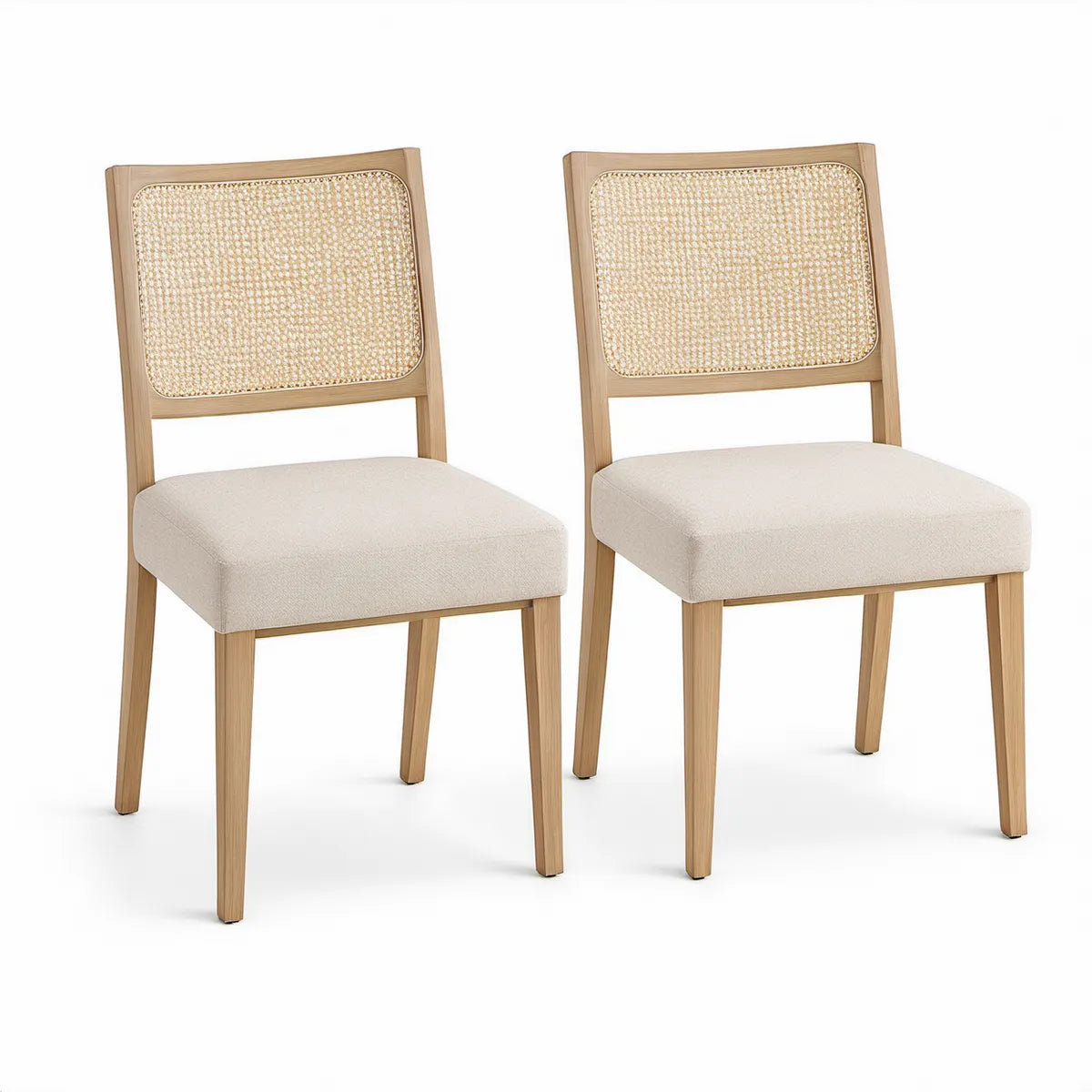 2er-Set Esszimmerstühle mit Rattan-Rückenlehne, 46 x 55 x 84 cm, Beige/Natur