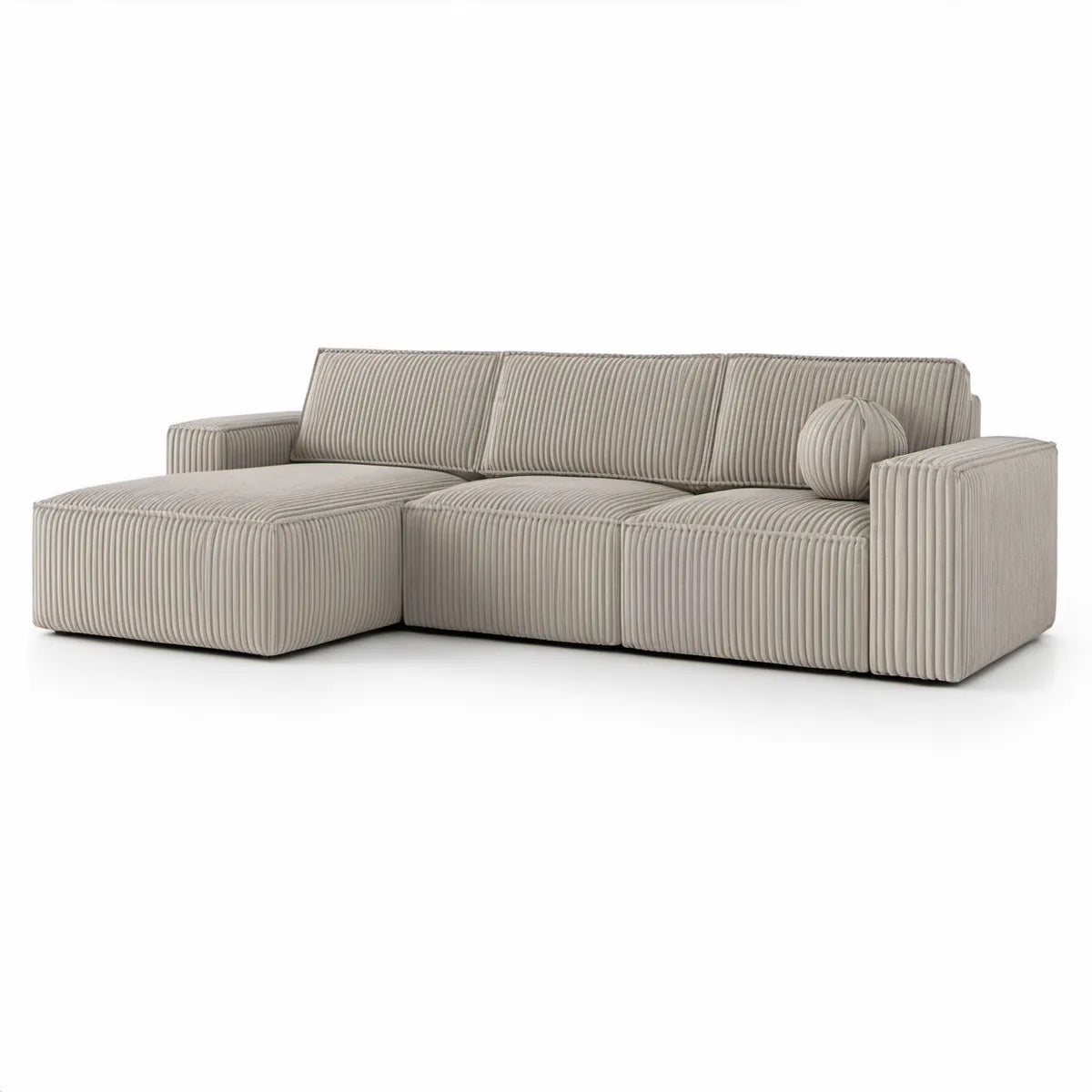 3-Sitzer-Ecksofa mit linksseitiger Chaiselongue, gerippter Polyesterbezug, Beige, 250 x 160 x 75 cm