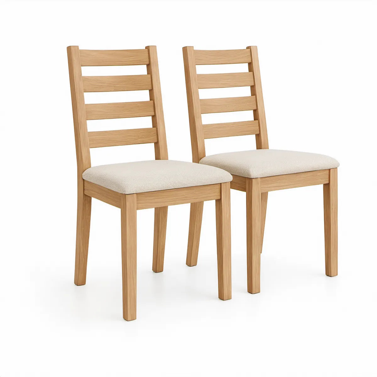 2er-Set Stühle aus Eichenholz mit gepolstertem Sitz, Natur/Beige, 45 x 52 x 98 cm