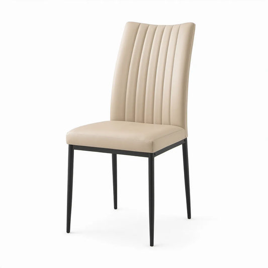 Gepolsterter Stuhl mit hoher Rückenlehne aus PU-Kunstleder, Beige/Schwarz, 46 x 58 x 99 cm